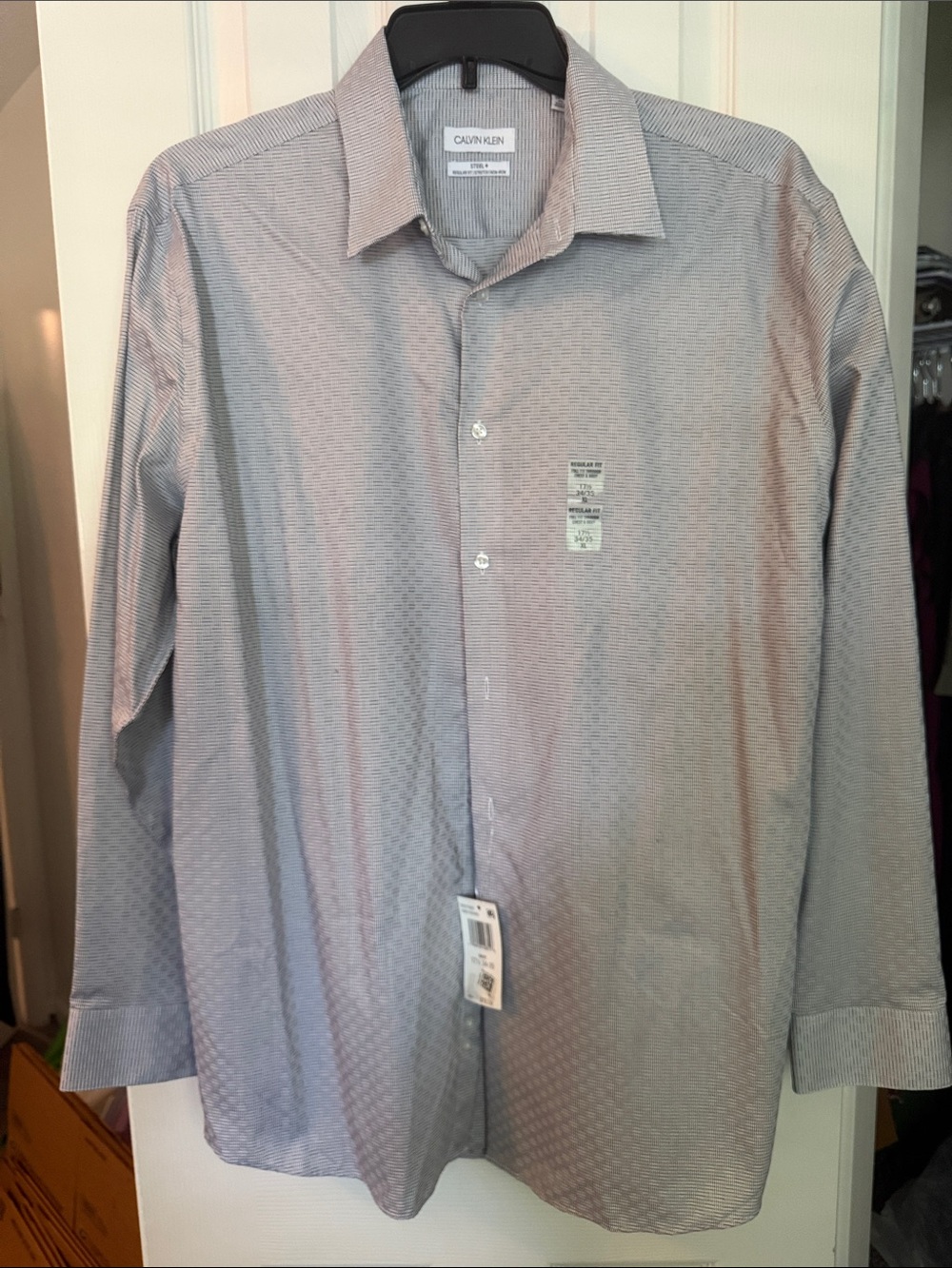 Calvin Klein Men's Light Blue Micro-Pattern Dress Shirt